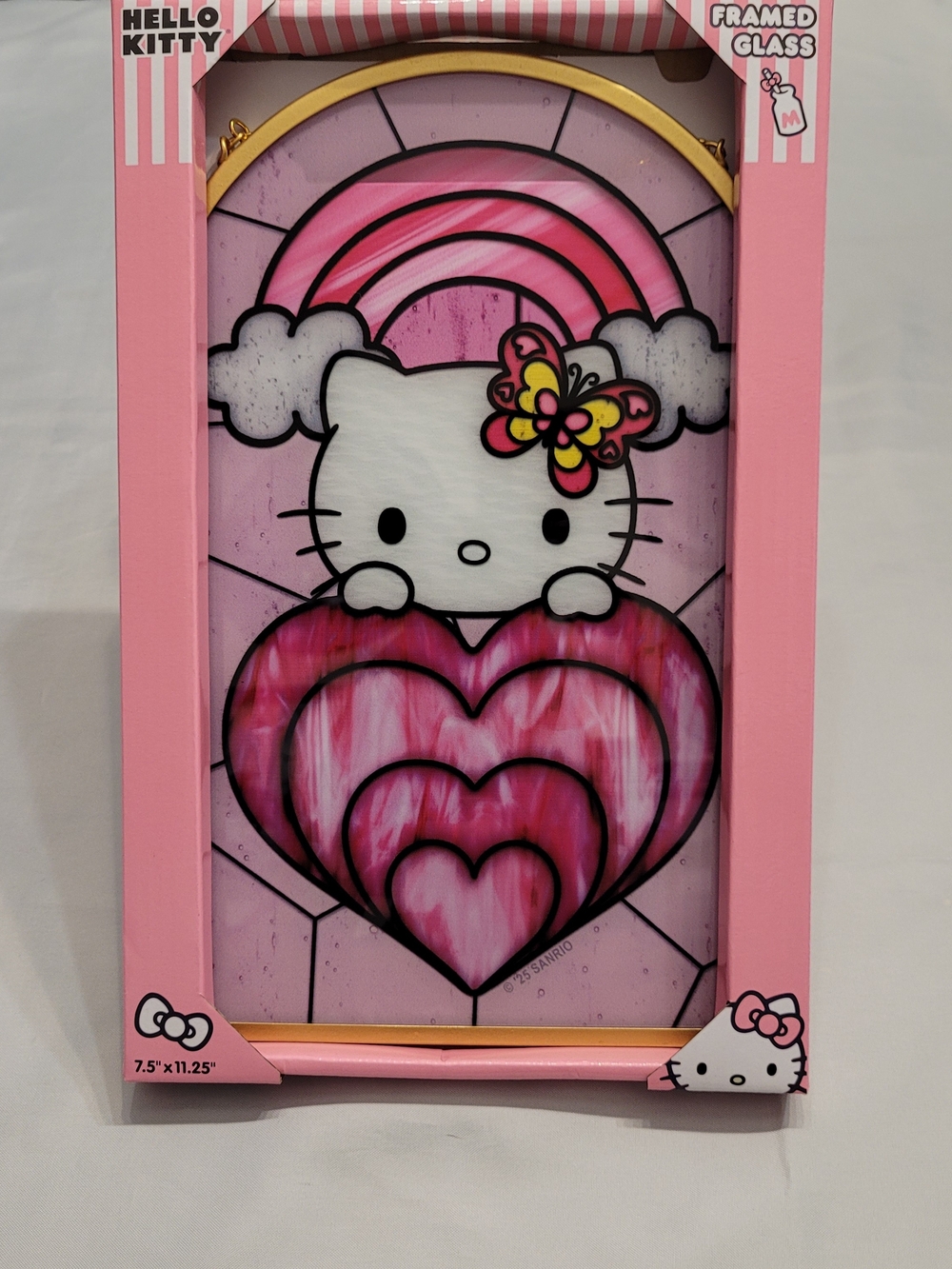 Hello Kitty Sanrio Framed Glass Wall Decor Pink Gold New 2025